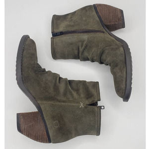 Born Aire Fustagno Ruched Olive Green Suede Leather Ankle Western Ankle Boot 7.5